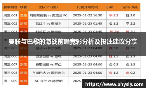 曼联与巴黎的激战前瞻竞彩分析及投注建议分享